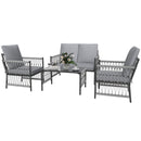 Outsunny 4 Seater Rattan Garden Sofa Set With Glass Top Coffee Table