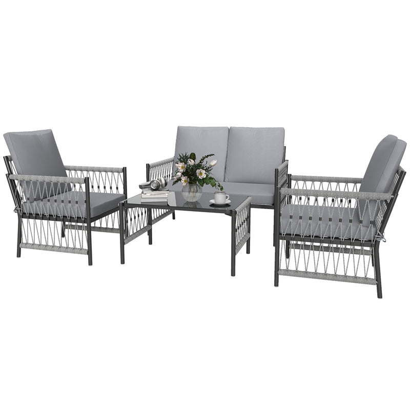 Outsunny 4 Seater Rattan Garden Sofa Set With Glass Top Coffee Table