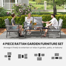 Outsunny 4 Seater Rattan Garden Sofa Set With Glass Top Coffee Table