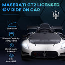 AIYAPLAY Maserati GT2 Licensed 12V Electric Ride On Car W/ Remote - Grey/Pink/White