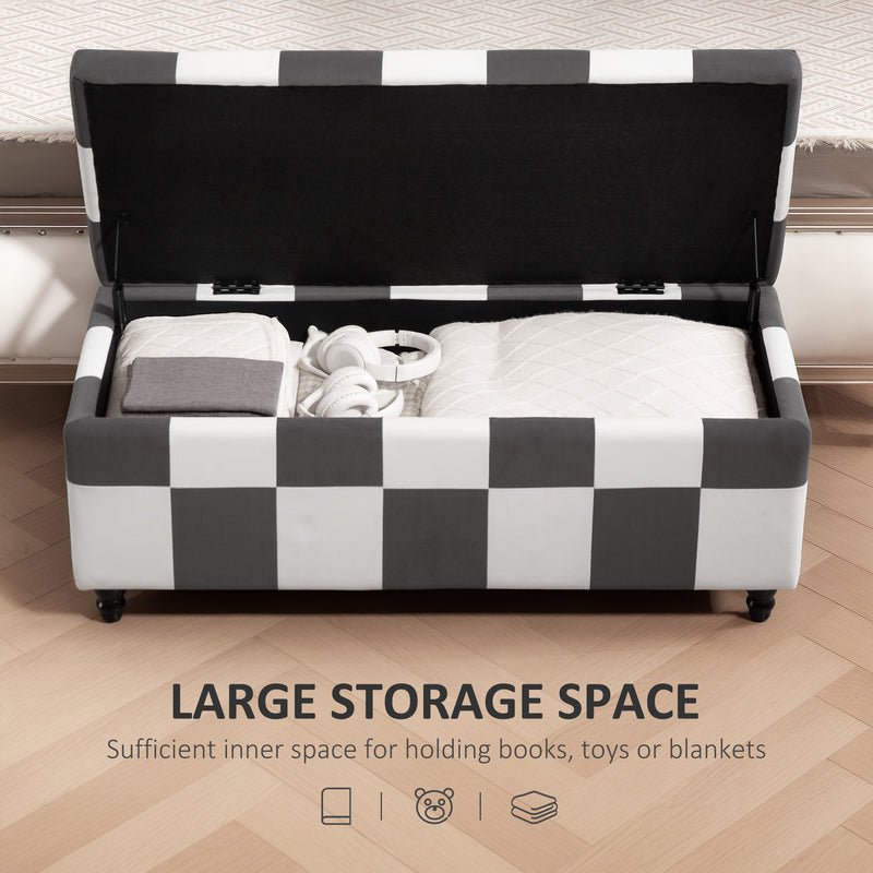 HOMCOM 114 x 47 x 47cm Velvet Storage Ottoman, Button-tufted Footstool Box