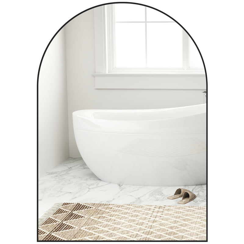 HOMCOM Arch Bathroom Mirror, Modern Wall Mirror with Steel Frame, Black