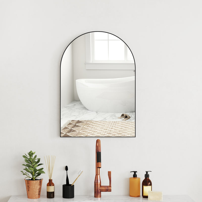 HOMCOM Arch Bathroom Mirror, Modern Wall Mirror with Steel Frame, Black