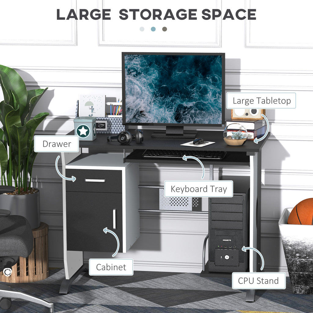 Computer Drawer Chassis HOMCOM Computer Desk Drawer PC Writing Wooden Workstation Keyboard Bla