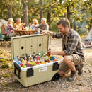 Outsunny 70L Insulated Cool Box With Wheels, Portable Ice Cooler, Khaki