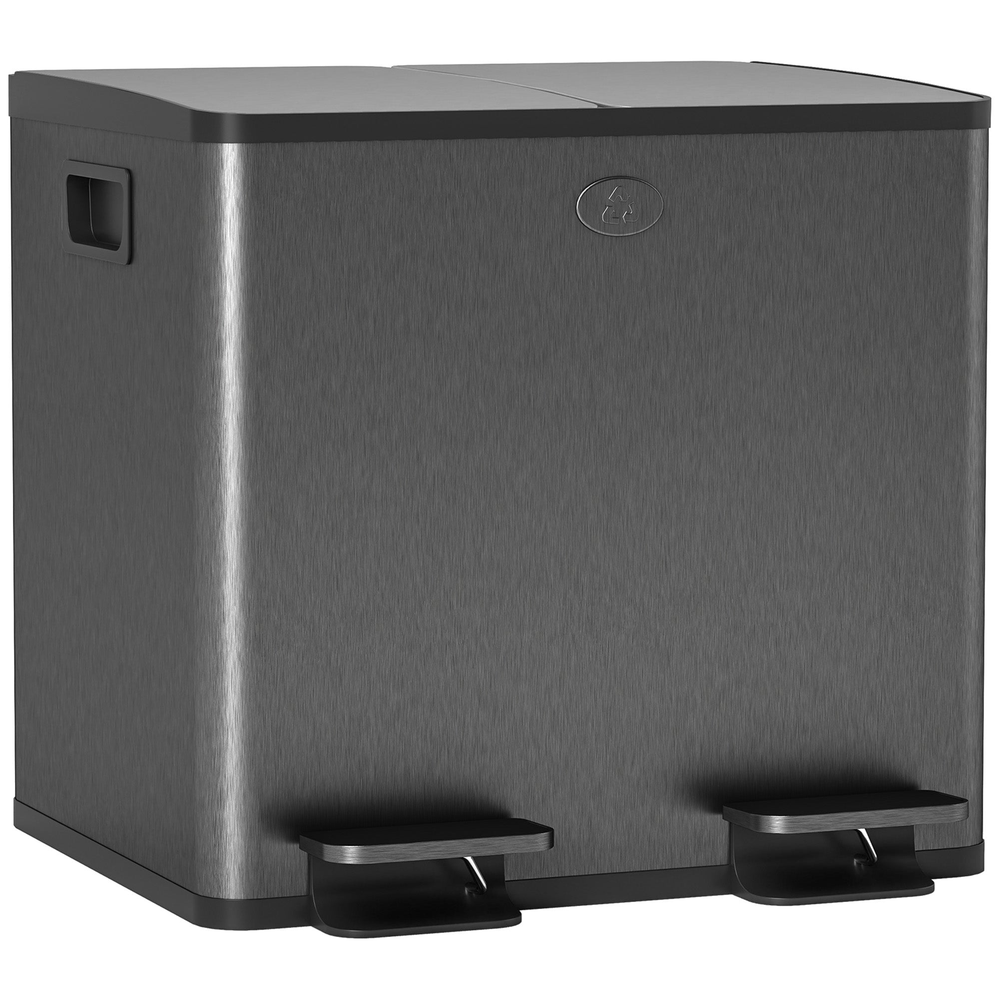 HOMCOM 2 X 15L Dual Kitchen Bin Pedal Bin For Recycling And Waste, Bla