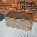 335 Litre Dark Brown Rattan Effect Garden Storage Box With Sit On Lid