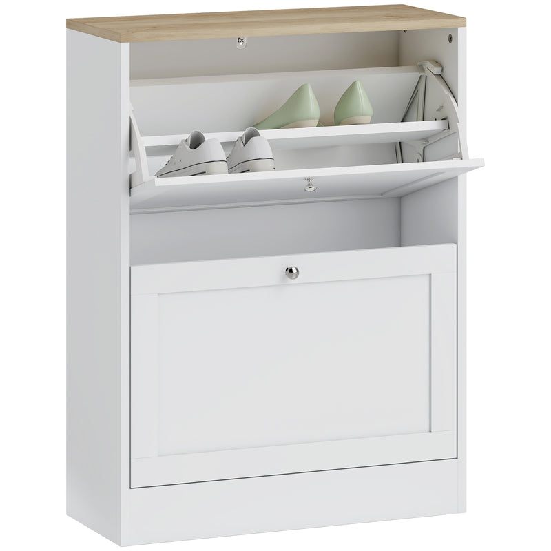 HOMCOM 2 Flip Drawer Narrow Shoe Cabinet with Adjustable Shelves, White