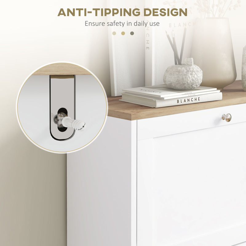 HOMCOM 2 Flip Drawer Narrow Shoe Cabinet with Adjustable Shelves, White