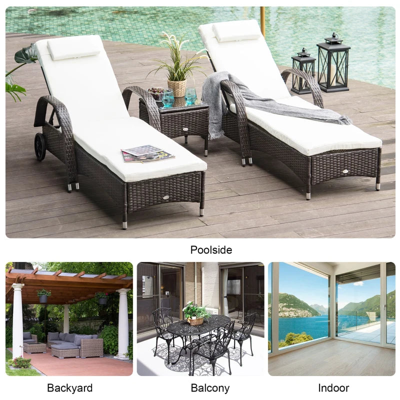 Outsunny Rattan Lounger Set with Side Table - Brown