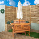 Outdoor 4 Person Folding Rectangular Wooden Garden Dining Table Benches Cream Parasol and Base Set