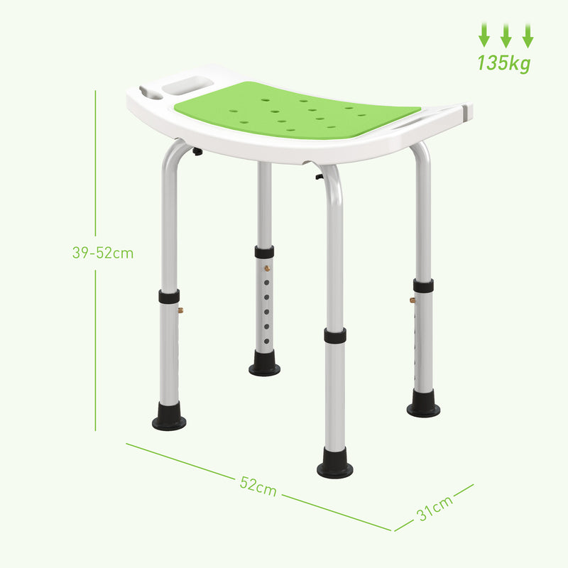 HOMCOM Adjust Aluminium Bath Stool Spa Shower Chair Non-Slip W/ Shower Hole