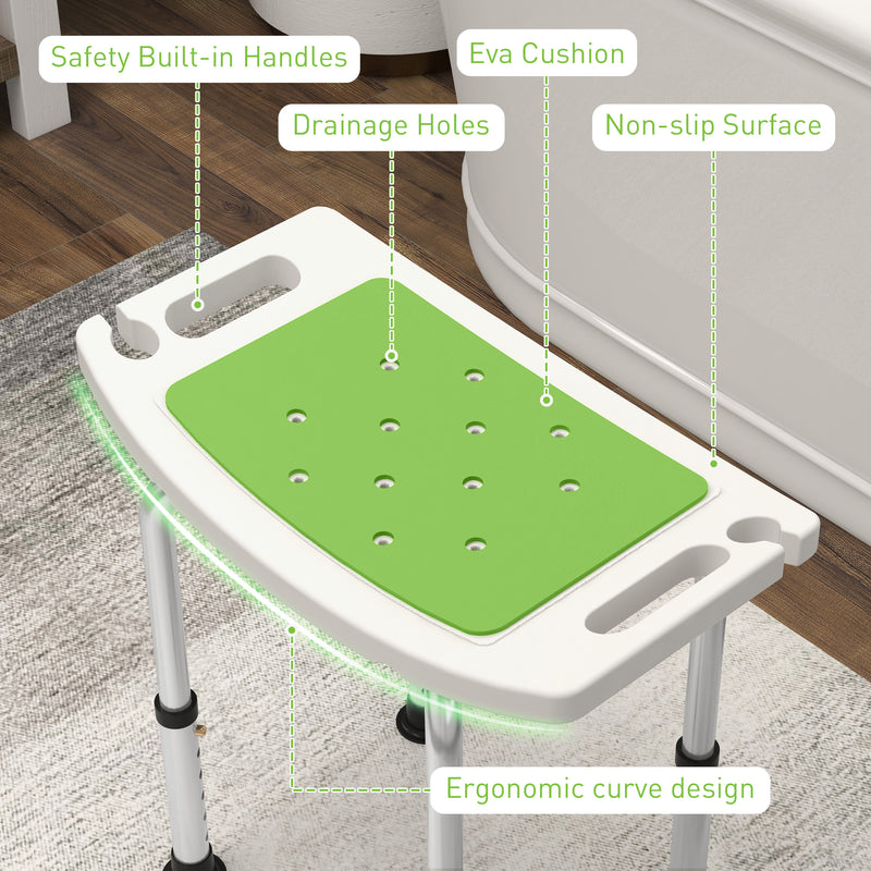 HOMCOM Adjust Aluminium Bath Stool Spa Shower Chair Non-Slip W/ Shower Hole