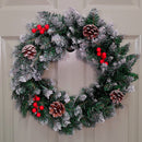45cm Snow Tipped Christmas Wreath with Pine Cones and Red Berries