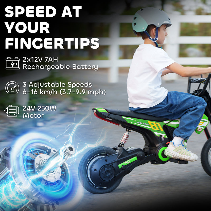 AIYAPLAY 24V Battery Powered Ride On Motorcycle with Rear Suspension