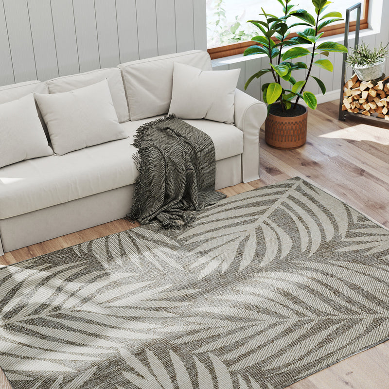 HOMCOM Easy-Cleaning Machine Washable Rug For Patio, Garden, Grey