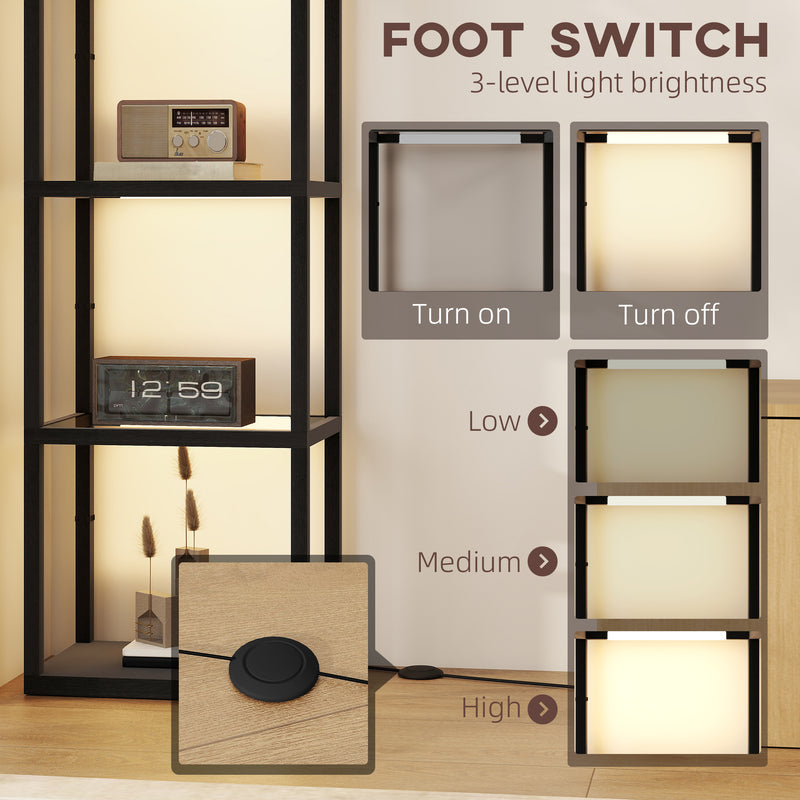 HOMCOM LED Floor Lamp with Glass Shelves, Dimmable Room Lamp