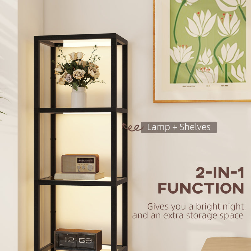 HOMCOM LED Floor Lamp with Glass Shelves, Dimmable Room Lamp