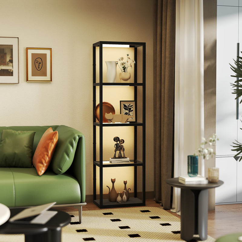 HOMCOM LED Floor Lamp with Glass Shelves, Dimmable Room Lamp