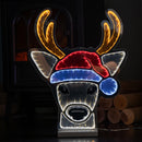 40cm Light Up Christmas Deer Head In Santa Hat Infinity Decoration With LEDs