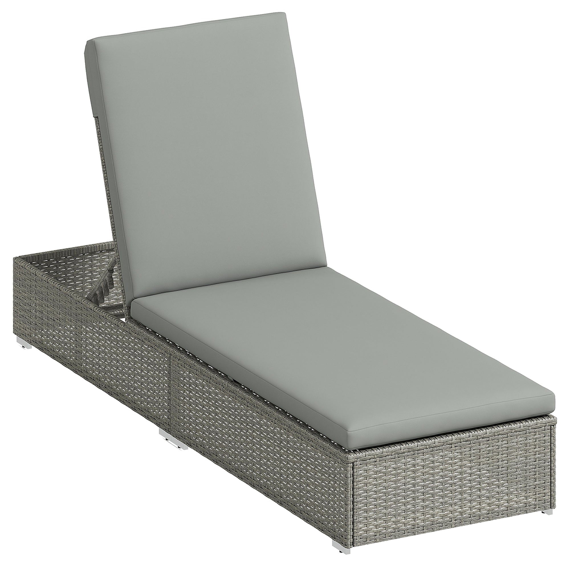 Outsunny Patio Rattan Chaise Lounge Garden Pool Wicker Sun Lounger Adj