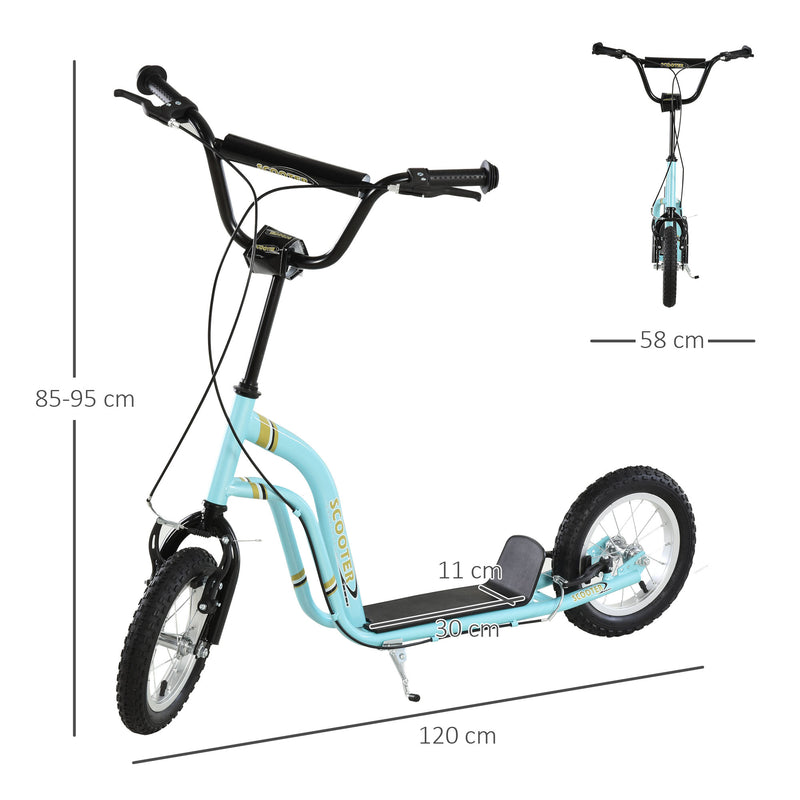 HOMCOM Kids Stunt Scooter With 12 Inch Rubber Wheels Adjustable Handlebar Blue