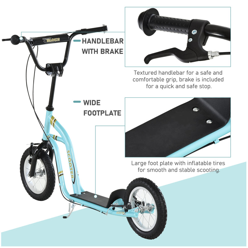 HOMCOM Kids Stunt Scooter With 12 Inch Rubber Wheels Adjustable Handlebar Blue