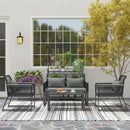 Outsunny 4 Pieces Rattan Garden Furniture Set for 4 Person, Charcoal Grey