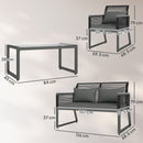 Outsunny 4 Pieces Rattan Garden Furniture Set for 4 Person, Charcoal Grey