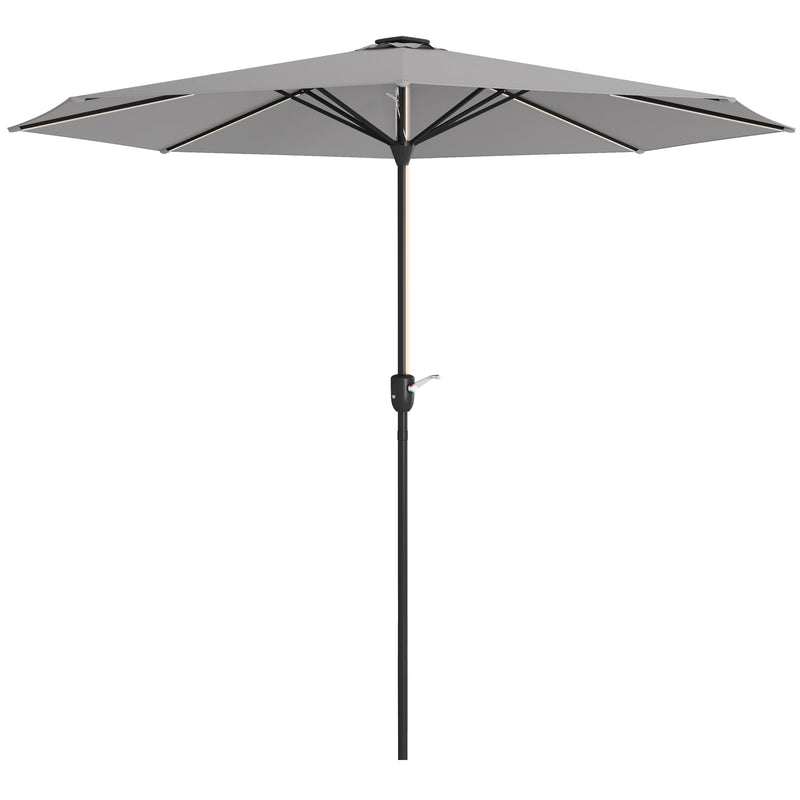 Outsunny Solar Patio Garden Parasol With Lights For Outdoor Grey