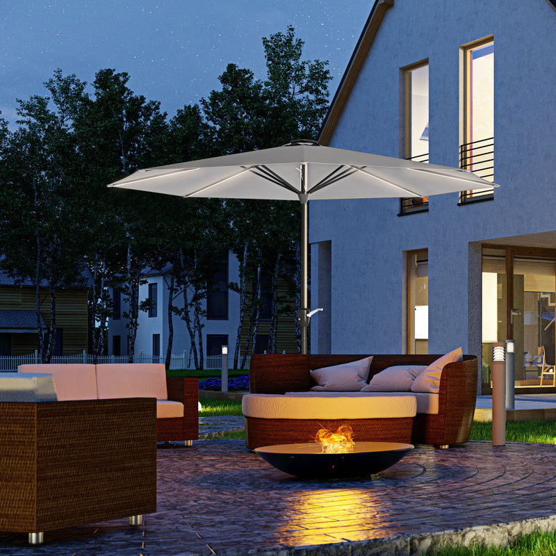Outsunny Solar Patio Garden Parasol With Lights For Outdoor Grey