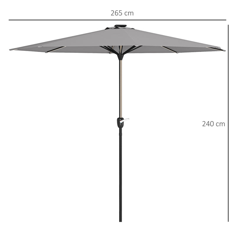Outsunny Solar Patio Garden Parasol With Lights For Outdoor Grey