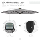 Outsunny Solar Patio Garden Parasol With Lights For Outdoor Grey