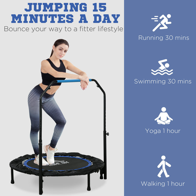 HOMCOM 40 Inch Foldable Mini Fitness Trampoline W/ Foam Handle, Blue