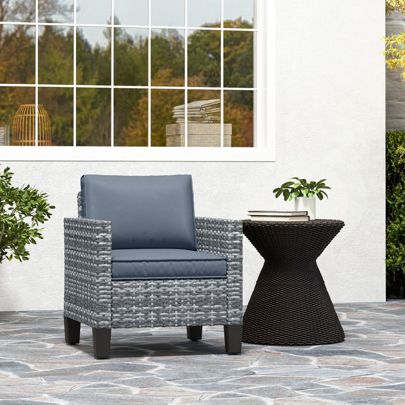 Outsunny Single Rattan Chair, Garden Armchair with Cushions