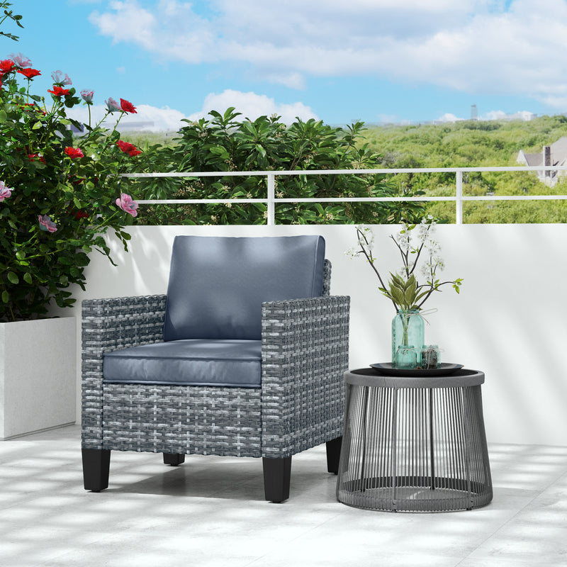 Outsunny Single Rattan Chair, Garden Armchair with Cushions