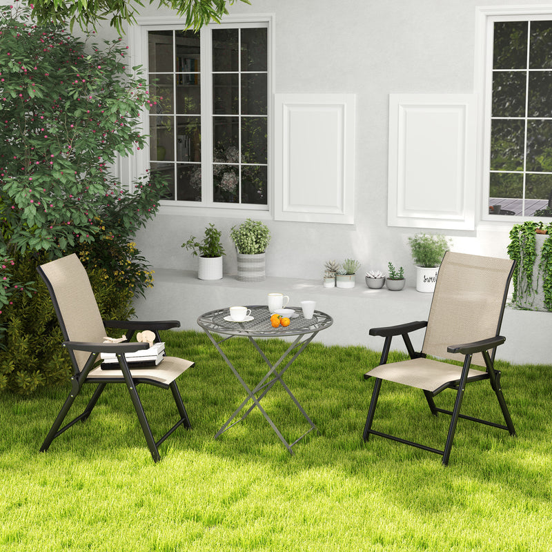 Outsunny 2PCS Folding Chair w/ Breathable Mesh Fabric Seat, Black and Grey