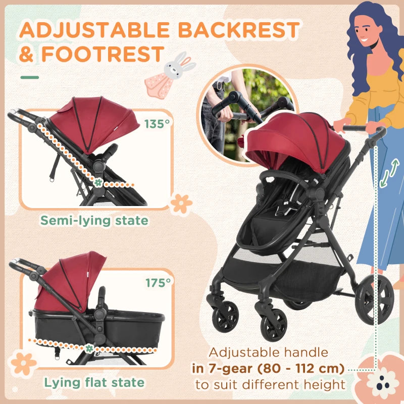 HOMCOM Baby Stroller - Pushchair - Pram - Red