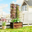 Outsunny Raised Garden Bed, Wooden Planter with Trellis and Wheels