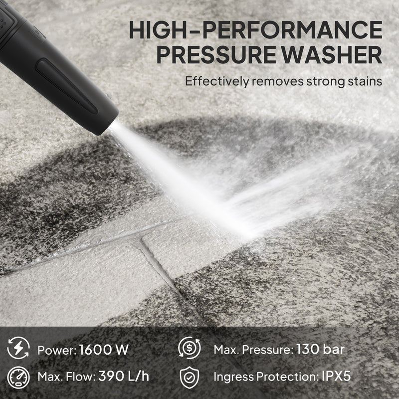 Outsunny 1600W Power Washer 130 Bar Pressure Washer 6M Hose, Nozzle, Green