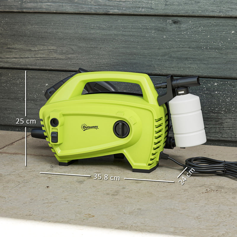 Outsunny 1600W Power Washer 130 Bar Pressure Washer 6M Hose, Nozzle, Green
