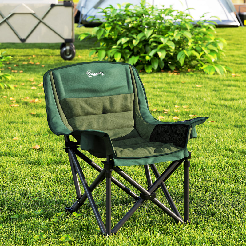 Outsunny Camping Chair For Adults, Padded Folding Chair - Green/Grey
