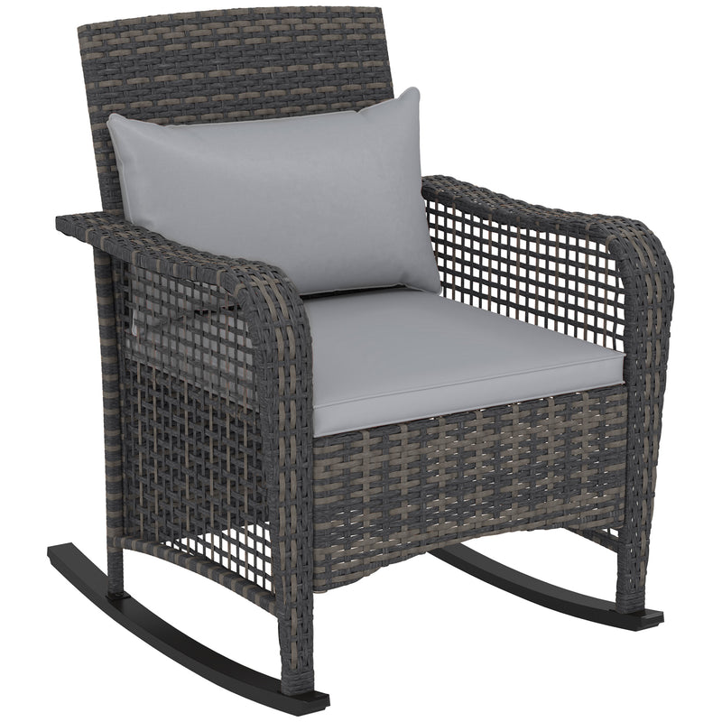 Outsunny Rattan Garden Rocking Chair w/ Seat and Back Cushions