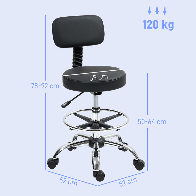 HOMCOM Faux Leather Adjustable Stool, 360Â° Swivel Chair for Study, Black