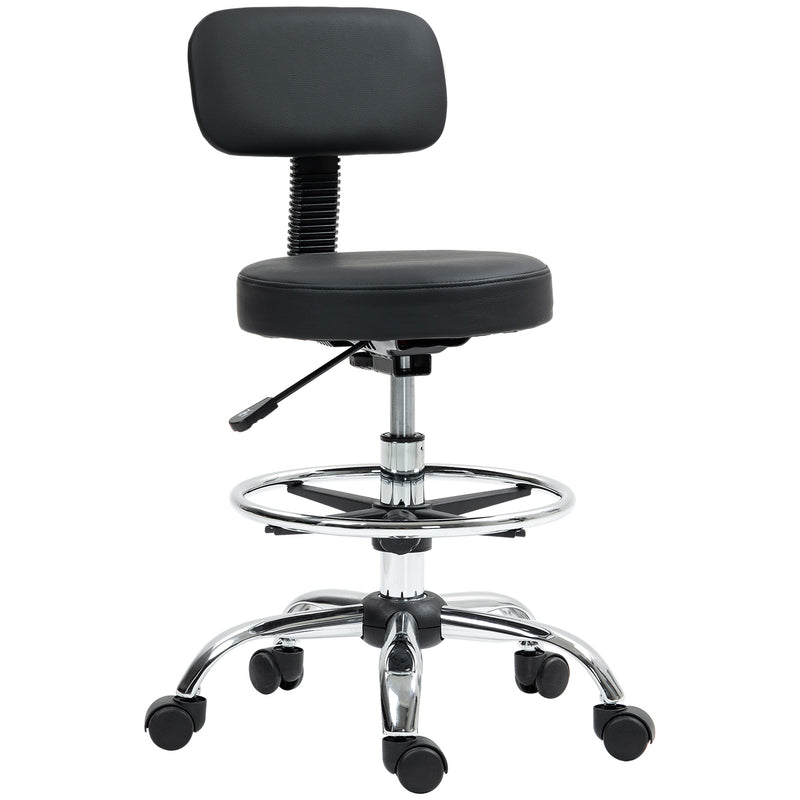 HOMCOM Faux Leather Adjustable Stool, 360Â° Swivel Chair for Study, Black