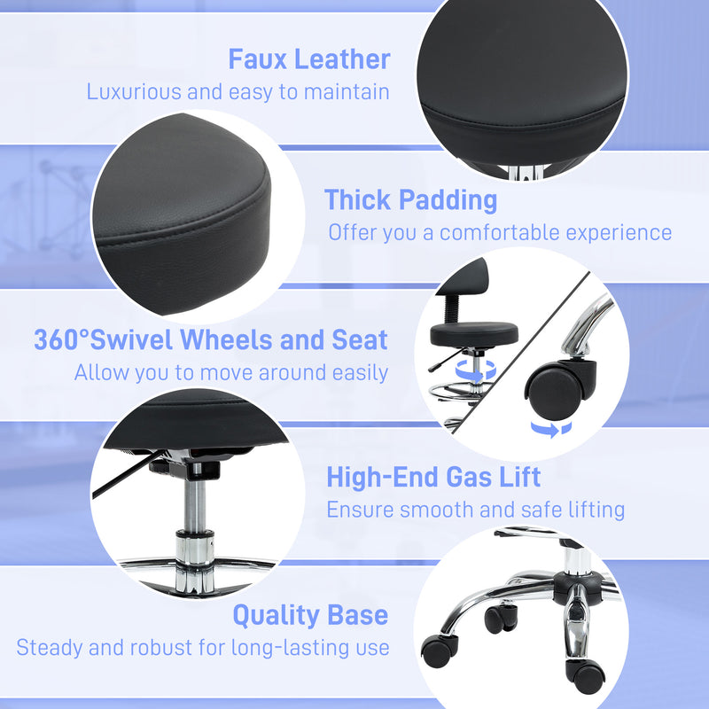 HOMCOM Faux Leather Adjustable Stool, 360Â° Swivel Chair for Study, Black