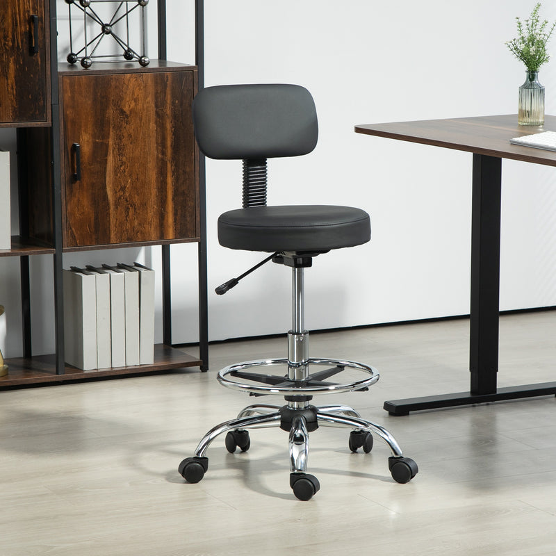 HOMCOM Faux Leather Adjustable Stool, 360Â° Swivel Chair for Study, Black