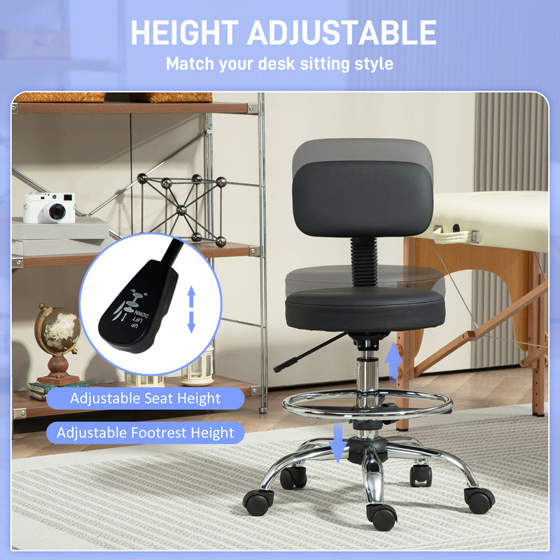 HOMCOM Faux Leather Adjustable Stool, 360Â° Swivel Chair for Study, Black