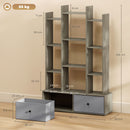 HOMCOM 12-Tier Bookshelf, Bookcase w/ 2 Folding Drawer, Graphite Wood Effect