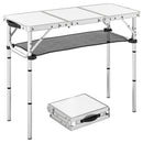 Outsunny 3ft Folding Camping Table, Picnic Table With Storage Layer, White